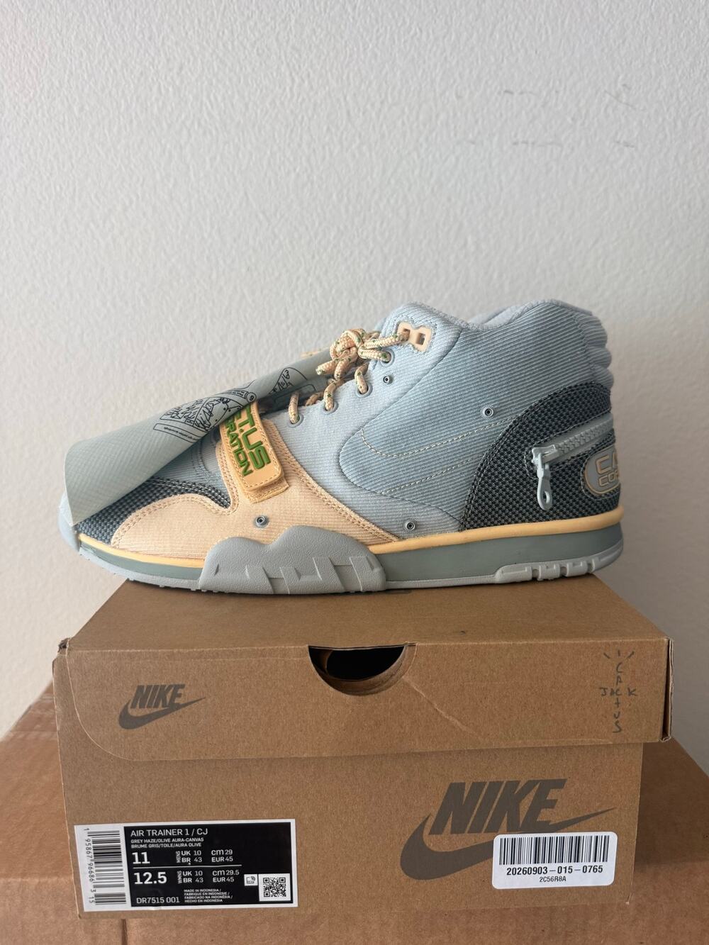 Nike Air Trainer 1 Travis Scott Cactus Jack Grey Haze DR7515-001 Men’s Size 11